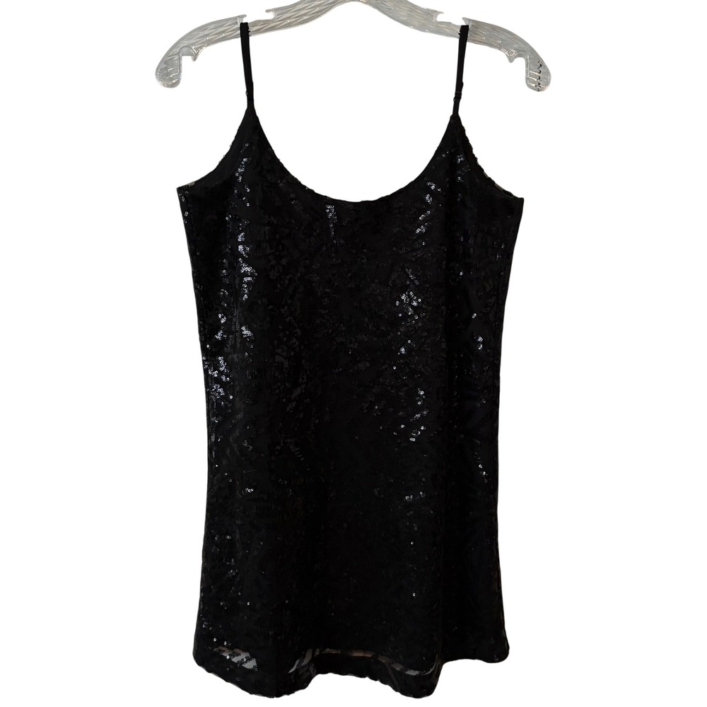 Aqua Black Spaghetti Strap Sequins Party Club Mini Dress in Size XS